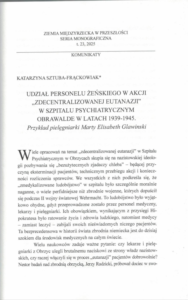 Artykuł Katarzyny Sztuby-Frąckowiak w „Ziemii Międzyrzeckiej w Przeszłości”